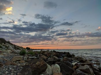 Scenic view of sea against sky during sunset