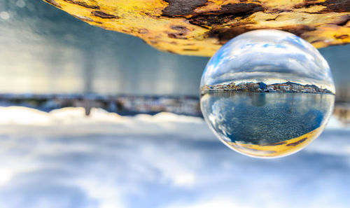 Close-up of water against sky
