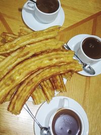 High angle view of coffee cup on table