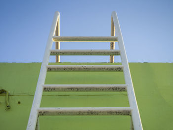 Low angle view of ladder against clear sky