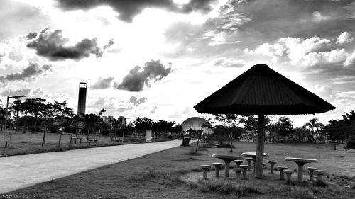 Gazebo in park against sky