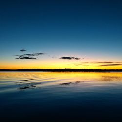 Scenic view of lake against clear blue sky