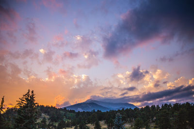 Low angle view of silhouette mountains against sky during sunset