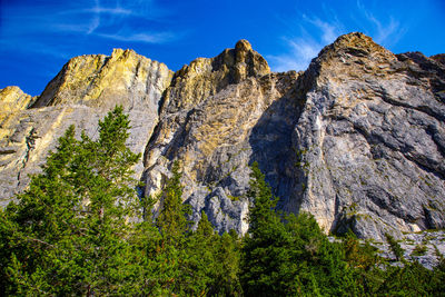 Low angle view of rock formations against sky