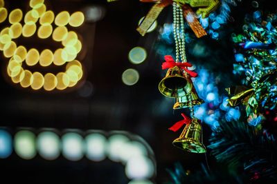 Close-up of illuminated christmas tree