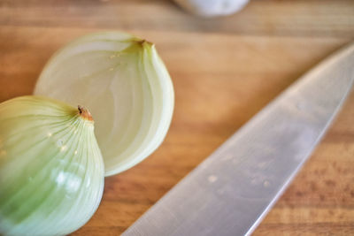 High angle view of banana on cutting board