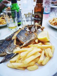 Close-up of food served on table