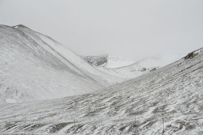 Scenic view of snow covered mountains against sky