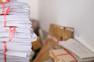 Stack of books on table