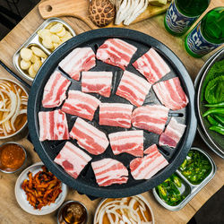 High angle view of food on table