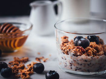 Close-up of breakfast served on table