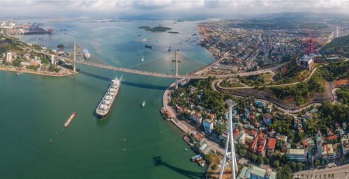 High angle view of bridge over sea