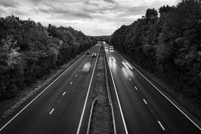 High angle view of highway against sky