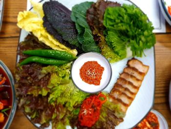 High angle view of meal served in plate