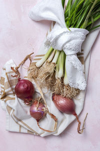 High angle view of vegetables on table