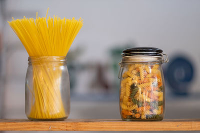 Close-up of drink in jar on table