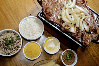 High angle view of food on table