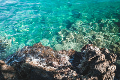 High angle view of rocks in sea