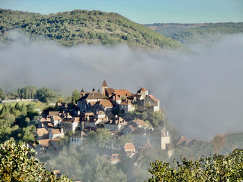 High angle view of townscape against sky