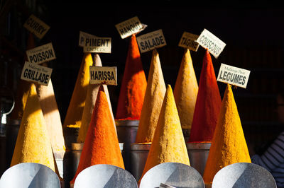 Close-up of various displayed for sale at market stall