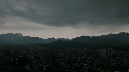 High angle view of townscape against sky at dusk