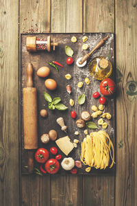 High angle view of food on table