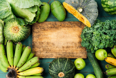 High angle view of vegetables on table