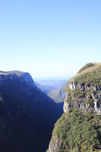 Scenic view of mountains against clear blue sky