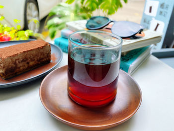 Close-up of tea served on table