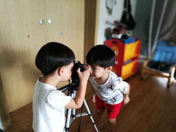 Children playing in living room