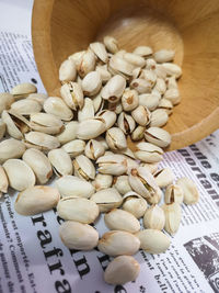 High angle view of coffee beans on table