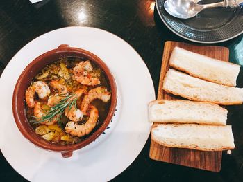 High angle view of meal served on table