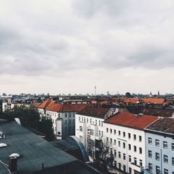 High angle view of town against sky