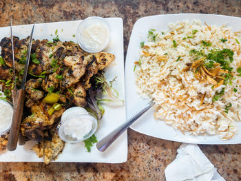 High angle view of food in plate