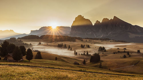 Panoramic view of landscape against sky during sunset