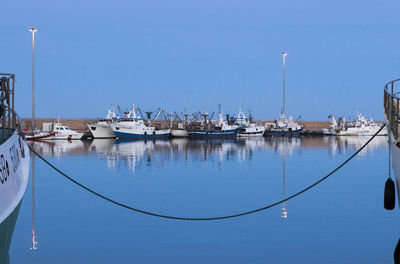 Reflection of boats on sea