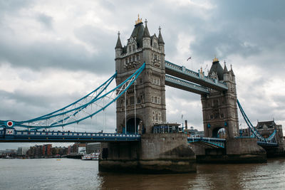 View of bridge over river against cloudy sky