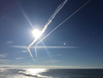 Scenic view of sea against blue sky