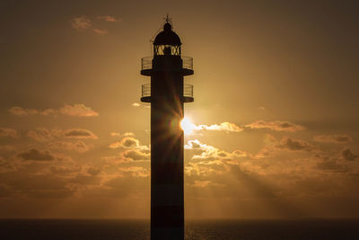 Lighthouse against sky during sunset