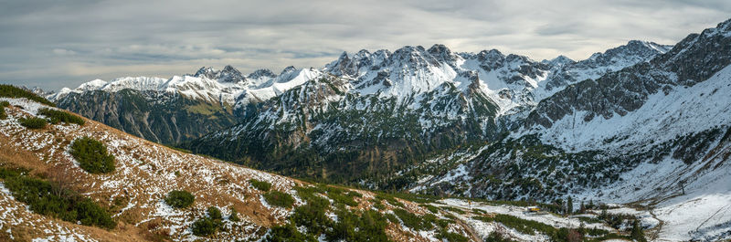 Scenic view of snowcapped mountains against sky