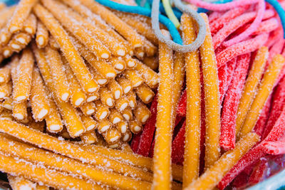 Colorful gummy sweets in the store. background from sweets