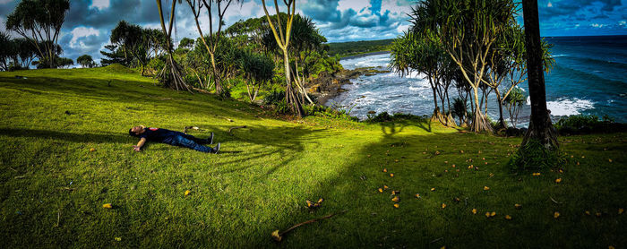 Scenic view of land against sky