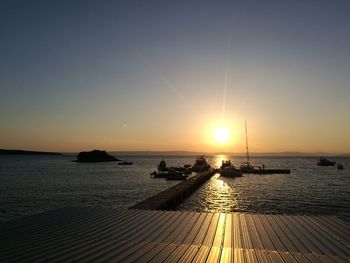 Scenic view of sea against clear sky during sunset