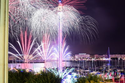 Firework display at night