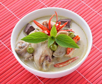 Directly above shot of soup in bowl