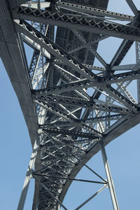 Low angle view of dom luis i bridge against clear blue sky