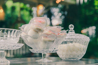 Close-up of water in glass on table