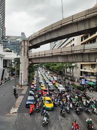 High angle view of cars on road