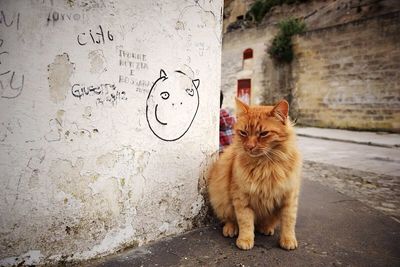 Cat sitting on street