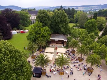 High angle view of buildings in city